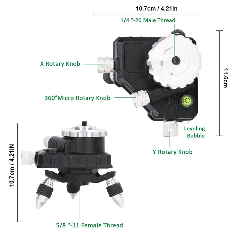 Tyenaza Laser Level Adapter, 360 Degree Metal Swivel Base, Tripod
