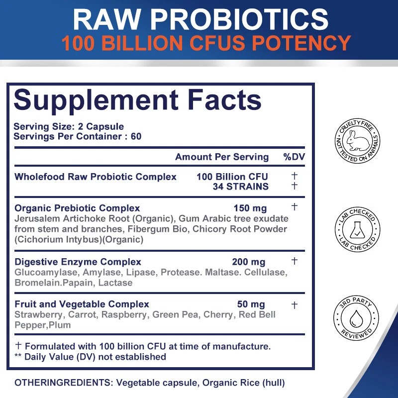 Digestive Enzymes w/ Prebiotic & Probiotics, Gas, Constipation & Bloating