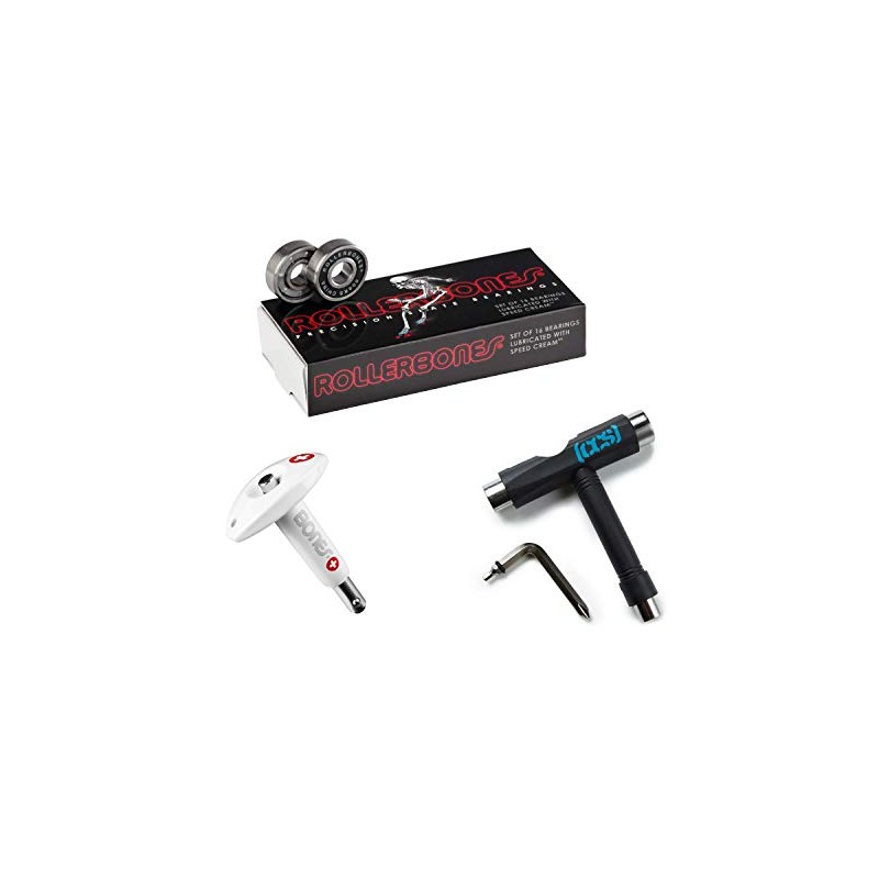Bones Rollerbones Bearings 16 Pack, Bearing Tool, and a Black