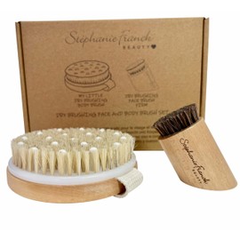 Stephanie Franck Beauty - Body & Face Dry Brushing Set - 1 Body Dry Brush with Natural Bristles and 1 Face Massage Brush Made of Solid Horsehair for Radiant Skin
