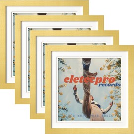 eletecpro Record Album Frames 15x15 Display 12-in Single LP Cover, Record Frames with Double Mats and Acrylic Cover, Ready to Hang, Gold Vinyl Record Display Wall Mount for Home Decor, 4 Pack