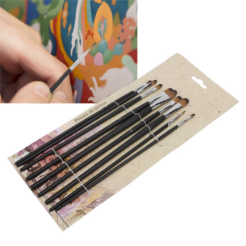 9Pcs Painting Brush Good Pigment Adsorption Round Flat Head Art