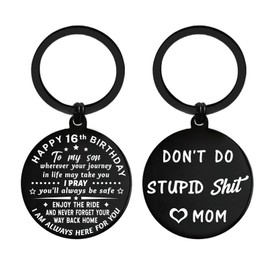 ENGZHI Son 16th Birthday Decorations for Boys, Sweet 16 Year Old Boy Birthday Gift Ideas from Mom, Teen Metal Keychain