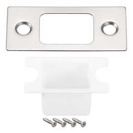 sourcing map Door Strike Plate, 57mm x 25.5mm 201 Stainless Steel Latch Deadbolt Strike Plate with Box for Door Frame Door Jamb, Silver