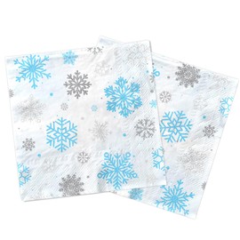 40pcs Snowflake Winter Napkin Party Decoration Winter Snowflake Blue White Wonderland Theme Paper Table Napkin Disposable for Christmas Holiday Birthday Party Supplies