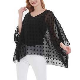 CuteSwan Women's Summer Bohemian Print Chiffon Blouse Loose V Neck Tunic Tops for Leggings Casual T-Shirts