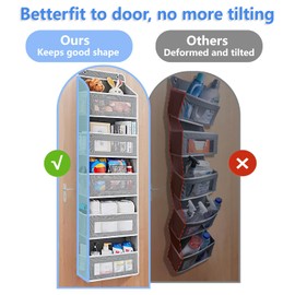 BOYUZHE Over the Door Organizer with 5 Front Pockets and 5 Mesh Side Pockets, 15.7x5.5 x57.8 Inch Extra Large Hanging Organizer for Over the Door Storage in Bedroom, Bathroom, Pantry, Nursery (Grey)