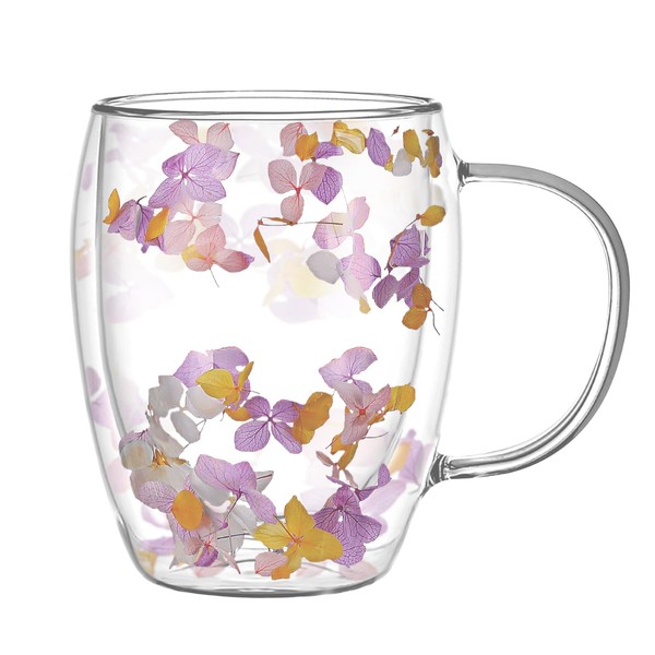 Arefen Gifts for Women Dried Flowers Double Wall Glass Coffee Mugs Cute Tea Cups with Handles Insulated Heat Resistant Christmas Birthday Gifts for Best Friend Teacher Mum Gifts New Home Gift Ideas