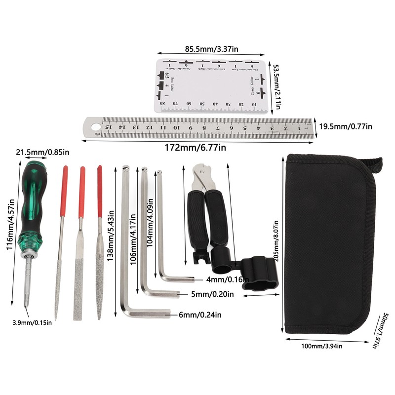 Guitar Maintenance Tool Kit Hex Wrench File Screwdriver Ruler String