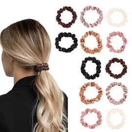 dinghaole 12 Pcs Satin Hair Scrunchies for Women Girls, Silk Hair Ties, Small Ponytail Holders, Elastic Hair Ties Satin Scrunchies Elastic Ponytail Holders for Women Girls Hair Accessories