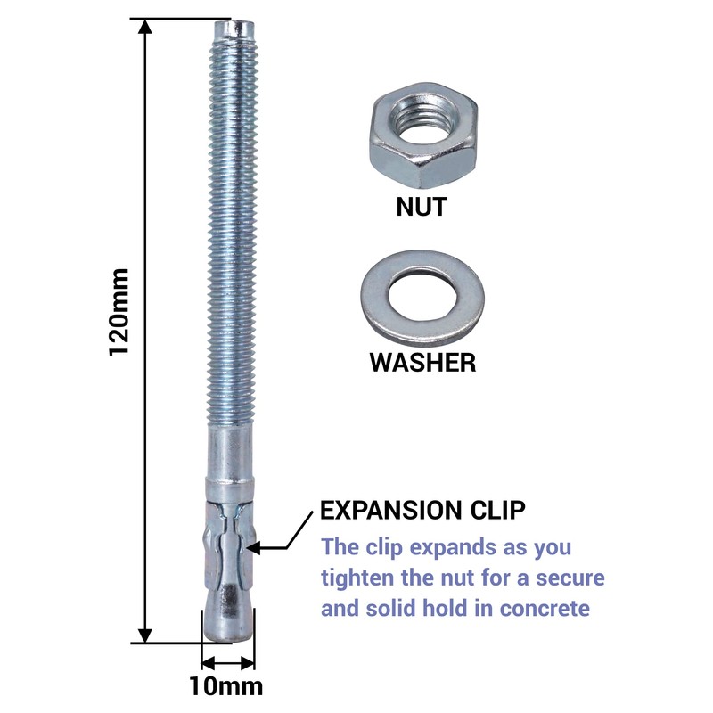SKIR'CO Wedge Anchor M10 x 120 mm, Metal Dowels, Bolt