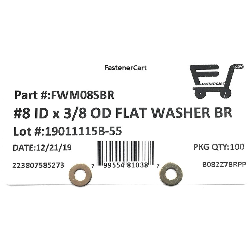 #8 ID x 3/8 OD Solid Brass Flat Washer (100