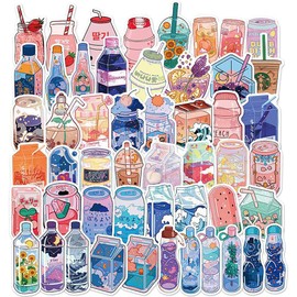 Cute Coffee Cup Bubble Tea Stickers 50 Pack, Watter Bottle Stickers for Girls Cup Waterproof Vinyl Stickers for Laptop Bumper Skateboard Kids Teens