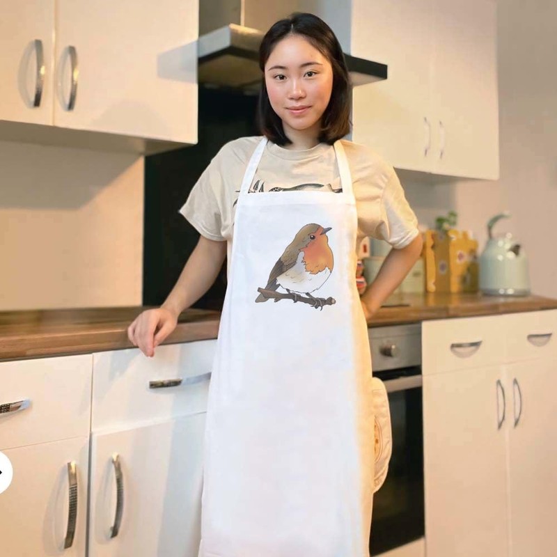 Azeeda 'Perched Robin Bird' Unisex Cooking Apron (AP00081642)