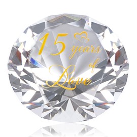 15 Years Wedding Anniversary Crystal Keepsake for Partner Diamond Shaped Ornaments 15th Marriage Romantic Gifts for Couple Wife