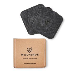 Wolvende Premium Felt Drink Coasters | Square Dark Grey Set of 4 | 10 x 10cm | Absorbent & Non-Slip, Ideal for Home & Office Desks