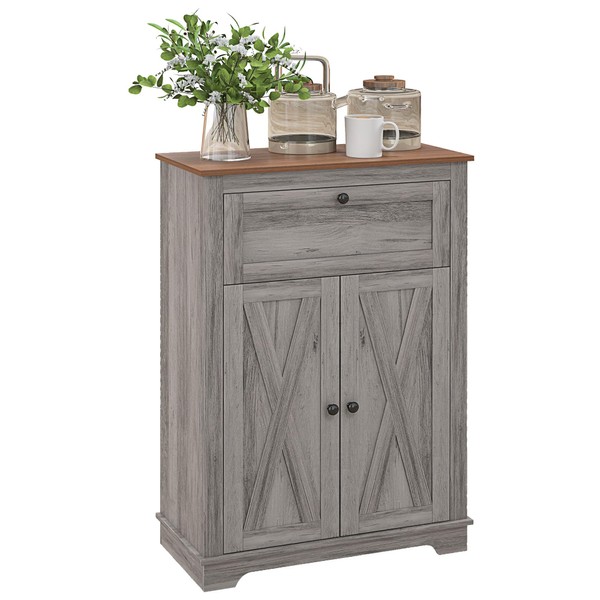 HOMCOM Farmhouse Barn Door Accent Cabinet, Kitchen Sideboard Storage Cabinet