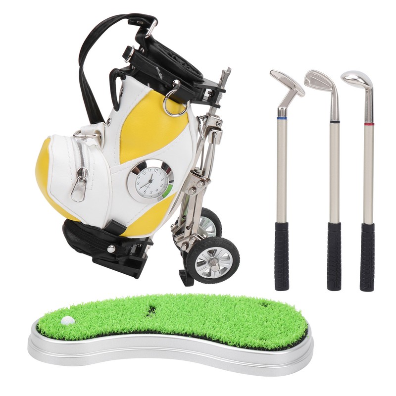 Mini Desktop Zinc Alloy Golf Bag Pen Holder with Lawn