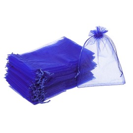 MECCANIXITY 100pcs Organza Bags 4x6 Inch Drawstring Favor Pouches Sheer Mesh Bag for Gift Jewelry Wedding Party Christmas Candy Dark Blue