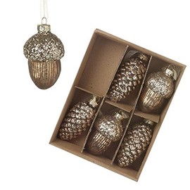 Set of 6 Gold Acorn & Pinecone Christmas Tree Hanging Decorations Xmas Pendants