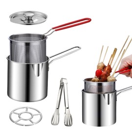 Deep Fryer Pot Set,Mini Stainless Steel Fryer Deep Fryer Basket with Easy Grip Handle for French Fries, Fried Taro Balls, Fried Chicken Wings and Fried Fish(size:5 pcs)
