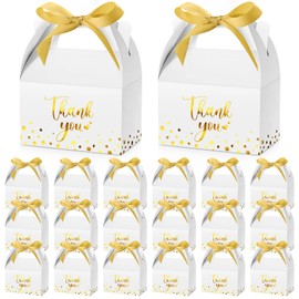 Engrowtic 50 Pcs Thank You Boxes Ribbon Gift Boxes with Handles 5.9 x 3.5 x 3.5 Inch Thank You Treat Boxes Gold Foil Print Paper Boxes for Graduation Wedding Baby Shower Holiday Party(White)