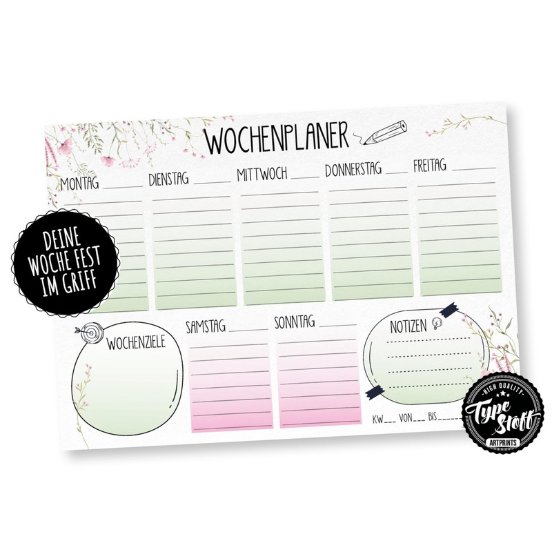 TypeStoff BA-01498 A5 Weekly Planner Pad 50 Pages
