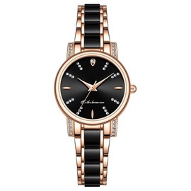 Reginald Women's Watch Exquisite Simple Retro Ceramic Steel Strap Quartz Watch Waterproof Watch (Black)