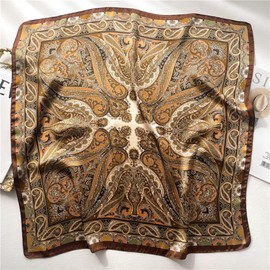 WENLOOY Square Satin Silk Feeling Hair Scarf Headscarf for Women/Men's Necktie Silk Bandanas Pocket Square, 30715-paisly Golden, Medium