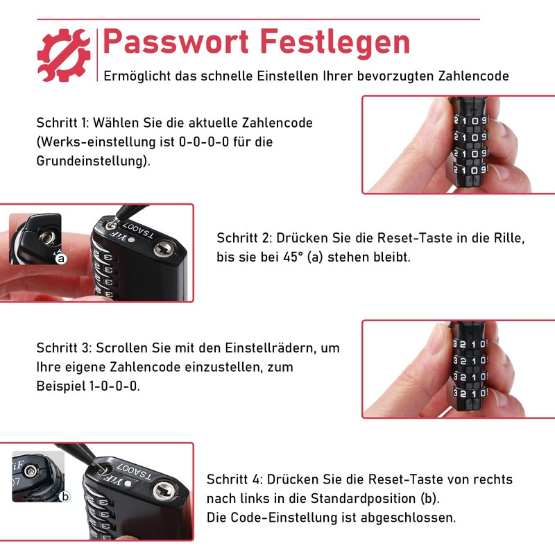 NAGE TSA Suitcase Lock, Lock with Combination Code, 4 Digit,