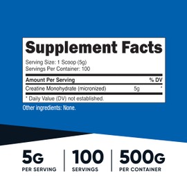Nutricost Creatine Monohydrate Micronized Powder 500G, 100 Servings