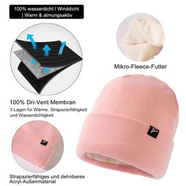 TOP-EX Windstopper Waterproof Winter Hat Men & Women, Warm Fleece Lined Knitted Hat Beanie, Breathable Outdoor Running & Ski Hat, Windproof Rain Protection, Men's Hat 55-65 cm, Pink (waterproof)