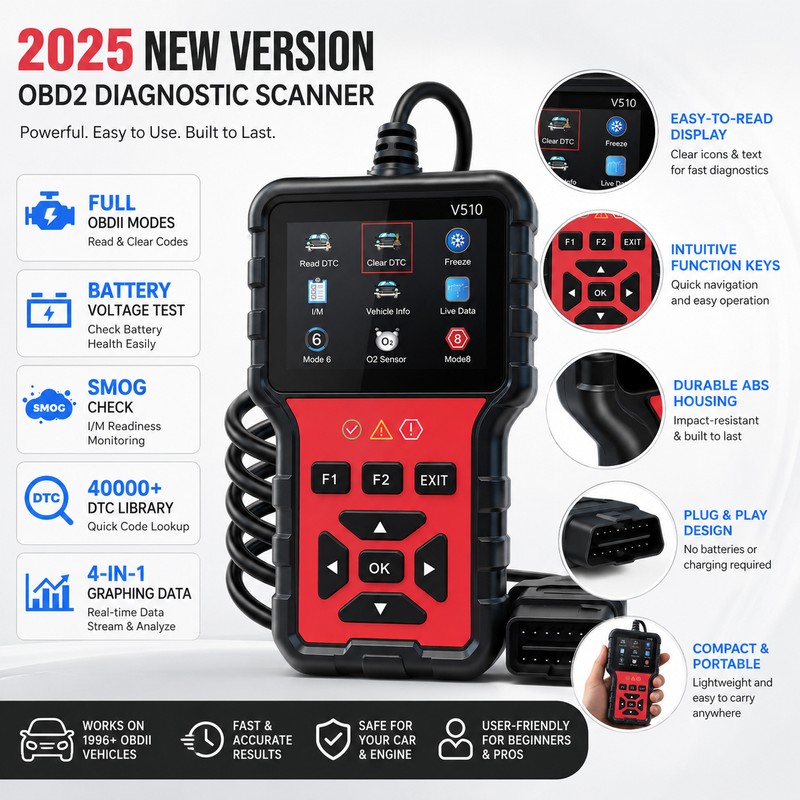 OBD2 Car Diagnostic Scanner for Engine Checks – Plug-and-Play Code