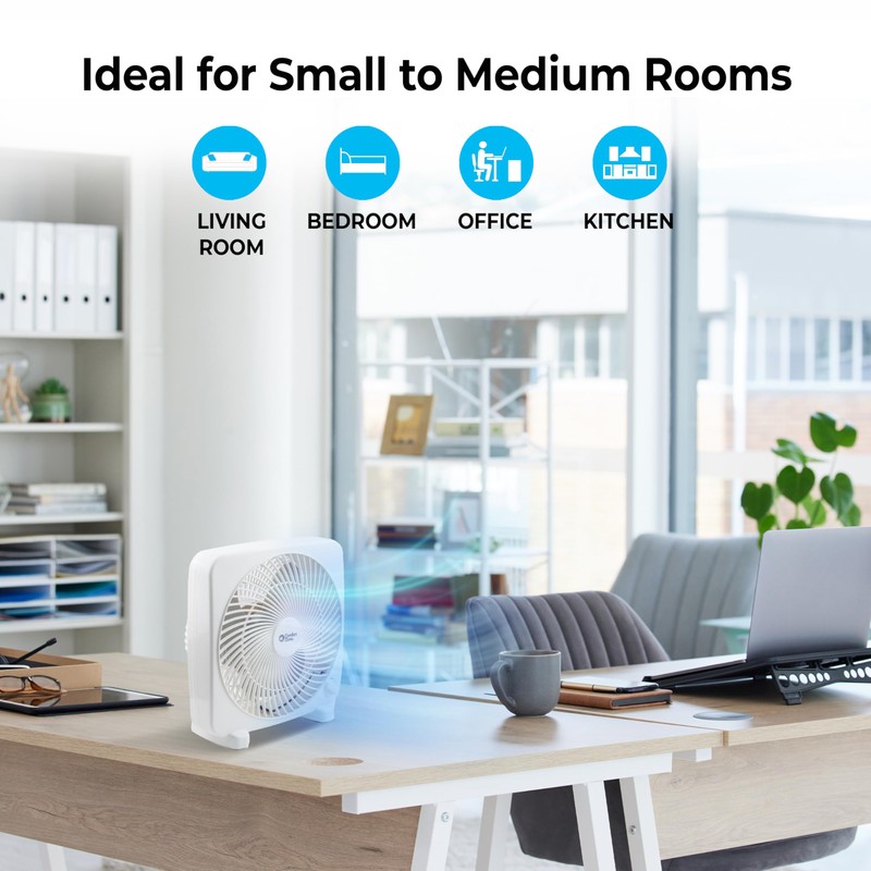Comfort Zone CZ9BWT Portable 9-inch 3-Speed Quiet Box Fan for