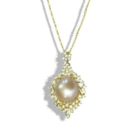 Weixinghera Women's Pearl Pendant Necklace Golden Necklace AAAAA Cultured Pearl Set Pendant with Golden Willow Leaf Base (Golden Yellow, 18 inch)