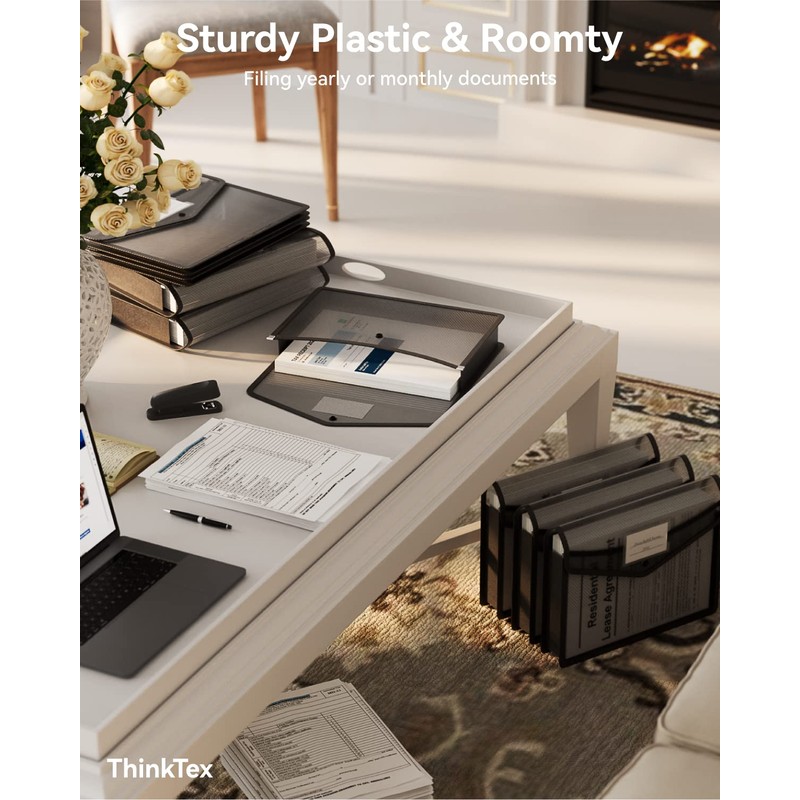 ThinkTex A4 Plastic File Folder,No-Divider 6cm Expansion Organiser,Labels & See-Through,Snap