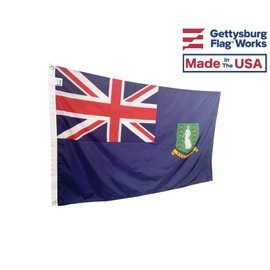 3x5' British Virgin Islands Flag, Durable and Fade Resistant All Weather Nylon, with Canvas Header and Brass Grommets, 4 Rows of Fly End Stitching, Made in USA