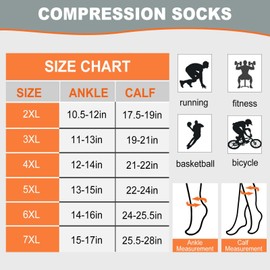 Wide Calf Compression Socks: Plus Size Compression Stockings for Men Women - Extra Large 20-30 mmHg Compression Hose Support for Travel Nurses Running Pregnancy 3 Pairs 4XL Black