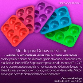 Mercader Digital Molde Silicón Donas Antiadherente Horno Repostería Rosquilla
