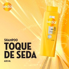 Sedal Shampoo Toque de Seda, 2% Amino-Silk Complex. 100 h de Suavidad en 1 min*. Cabello 100% más Sedoso. Control del Frizz*, 620 mL