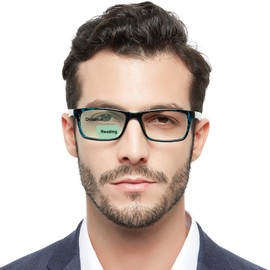 OCCI CHIARI Bifocals Reading Glasses for Men,Transition Square Eye Protection Readers 1.0 1.5 2.0 2.5 3.0 3.5 4.0(Blue +350)