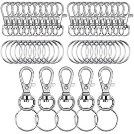 Set of 25 Keychains, Metal Fittings, Double Ring, Key Holder, Swivel Hook, One-Touch Removal, Flat Key Ring, Double Ring Included, Key Ring, DIY Crafts, Silver Color