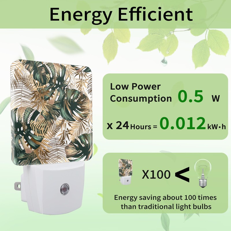 ZTHLL Green Gold Leaf Night Light, Tropical Palm Night Light