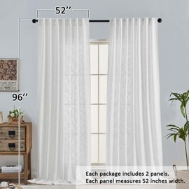 OWENIE White Linen Curtains for Bedroom Living Room 96 Inches Long 2 Panels Set, Light Filtering Thick Faux Linen Textured Boho Farmhouse Curtains Drapes, Modern Back Tab Top, White, Each 52"W x 96" L