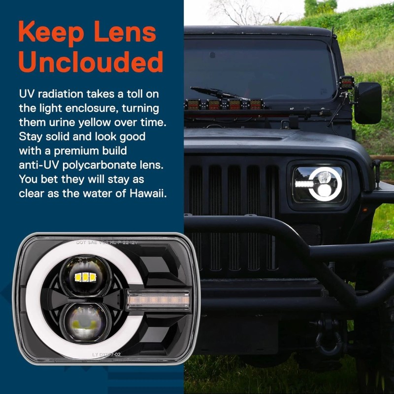 Unbranded Pair 5x7 7x6" LED Headlights H6054 For Jeep 84-2001