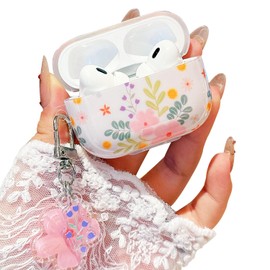 PHOEACC Cute Airpod Pro 2 Case Aesthetic Flower with Keychain TPU Protective Cover Compatible with AirPods Pro 2nd Generation Case for Teens Girls Women (IMD Pink Floral)