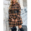 Bozanly Women's Oversized Button Down Long Plaid Flannel Shirts Lapel