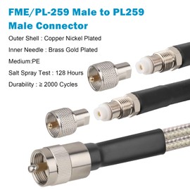 MOOKEERF Dual CB Antenna Coax Cable 8FT,Low Loss RG8X Stranded Core CB Coax Cable with PL-259 and FME/PL259 Male Connector - 8 Foot