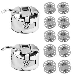 Sewing Machine Bobbins Set Metal 10 Pieces Metal Sewing Machine Bobbins and 2 Pieces Bobbin Case for Household Sewing Machine Sewing Accessories Craft Tools Silver