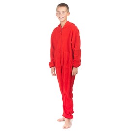 Hoodie Onesie Jumpsuit Pajama in Red Fleece for Boys & Girls One Piece